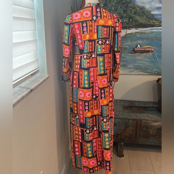 VTG 60’s,Button-Front,High Tie-neck CocktailLounge Dress,Vibrant,POCKETS, Size M - Picture 8 of 9